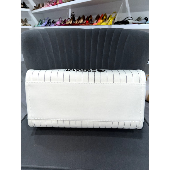 Chanel 23P Deauville White Ecru Black Stripe Large Shopping 30cm Handle Tote Bag - Picture 10 of 10